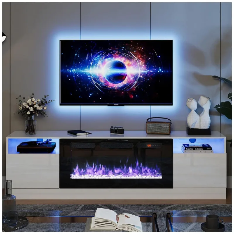 Lareira Elétrica E Suporte De Tv Com Controle Remoto, 110v, Oneinmil, Branco