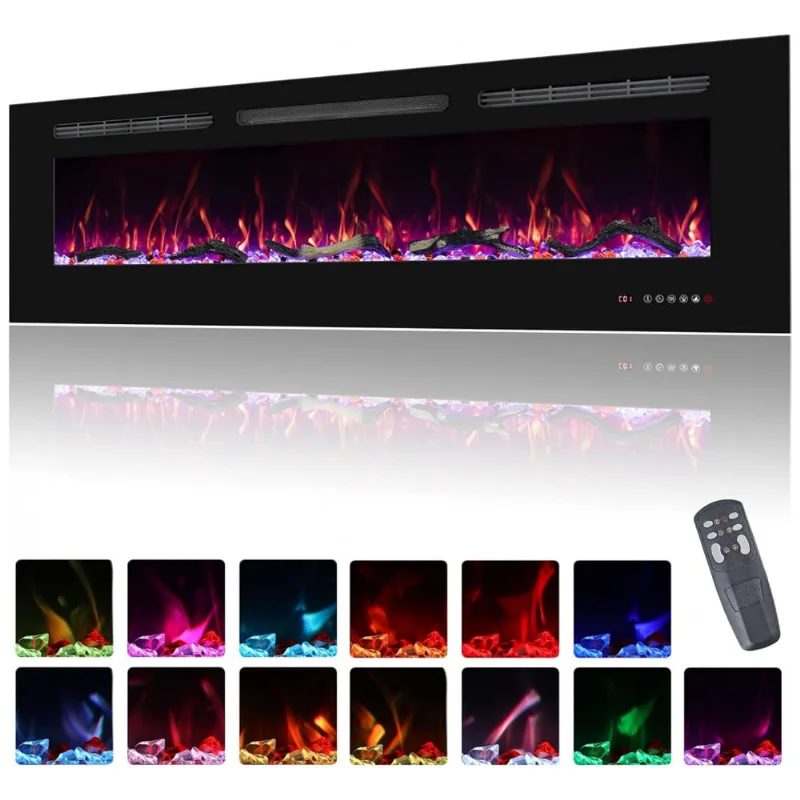 Lareira Elétrica De Embutir A44x165l Com Temporizador E Chamas Realista, 110v 1500w, Oxhark, Preta