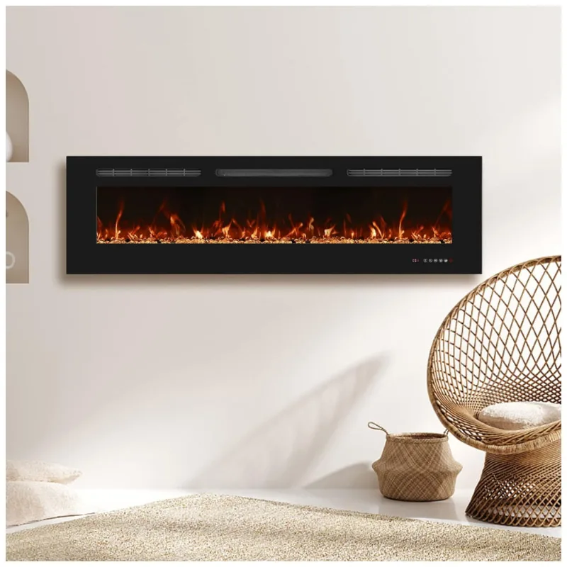 Lareira Elétrica De Embutir A44x172l Com Temporizador E Chamas Realista, 110v 1500w, Oxhark Flame, Preta