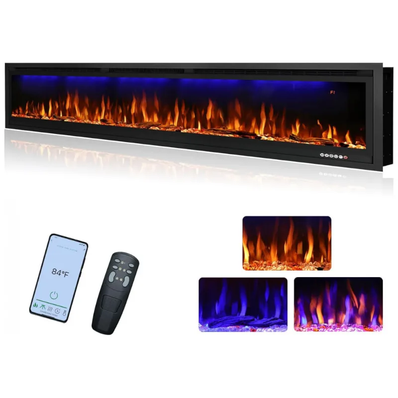 Lareira Elétrica De Embutir A44x158l Com Controle Remoto E Temporizador, 110v 1500w, Rodalflame, Preta