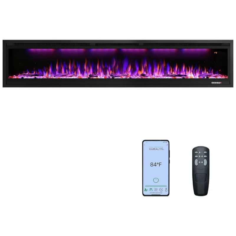 Lareira Elétrica De Embutir A44x219l Com Controle Remoto E Temporizador, 110v 1500w, Rodalflame, Preta