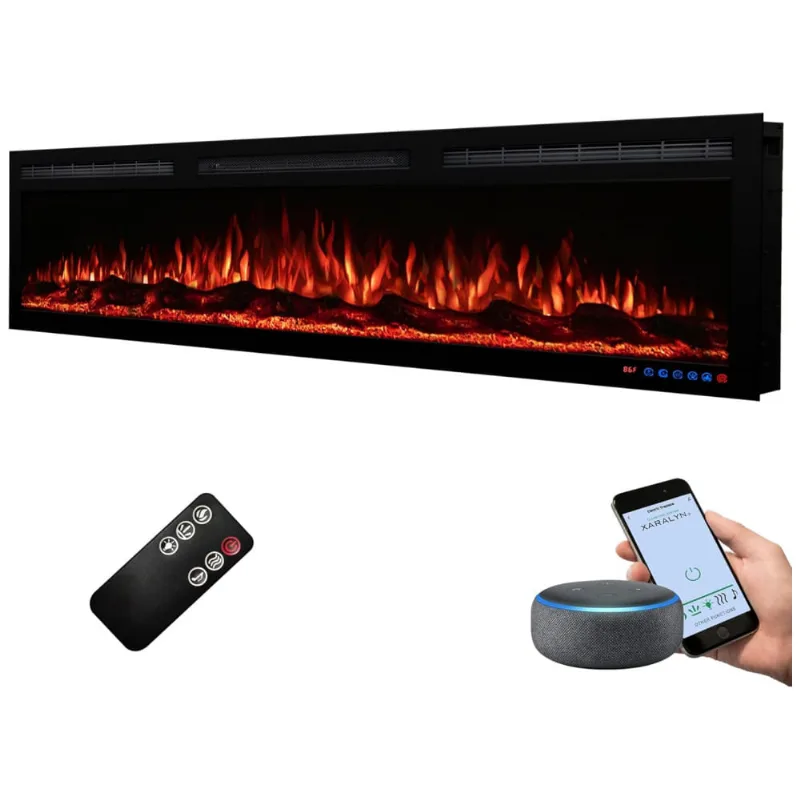 Lareira Elétrica De Embutir A44x152l Com Controle Por App E Chamas Multicoloridas, 110v 1500w, Dreamflame, Preta