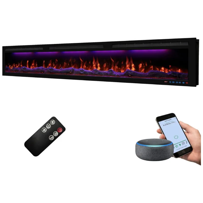 Lareira Elétrica De Embutir A44x223l Com Controle Por App E Chamas Multicoloridas, 110v 1500w, Dreamflame, Preta