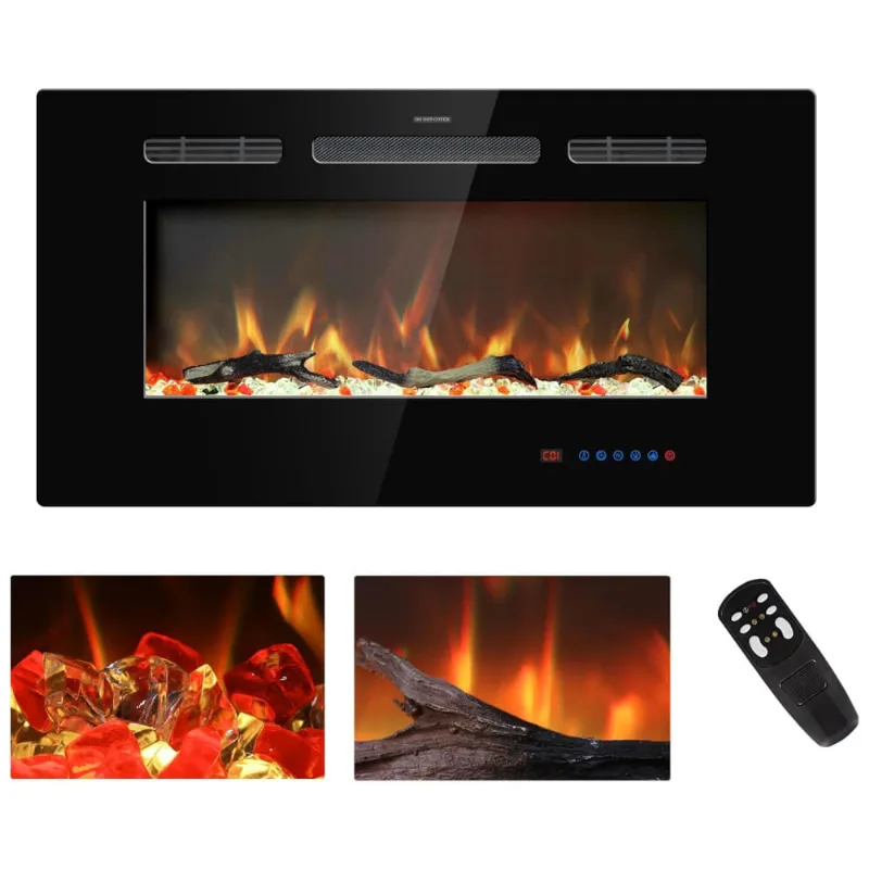 Lareira Elétrica De Embutir A44x83l Com Controle Remoto, Tela Sensível Ao Toque E Chamas Multicoloridas, 110v 1500w, Kentsky, Preta