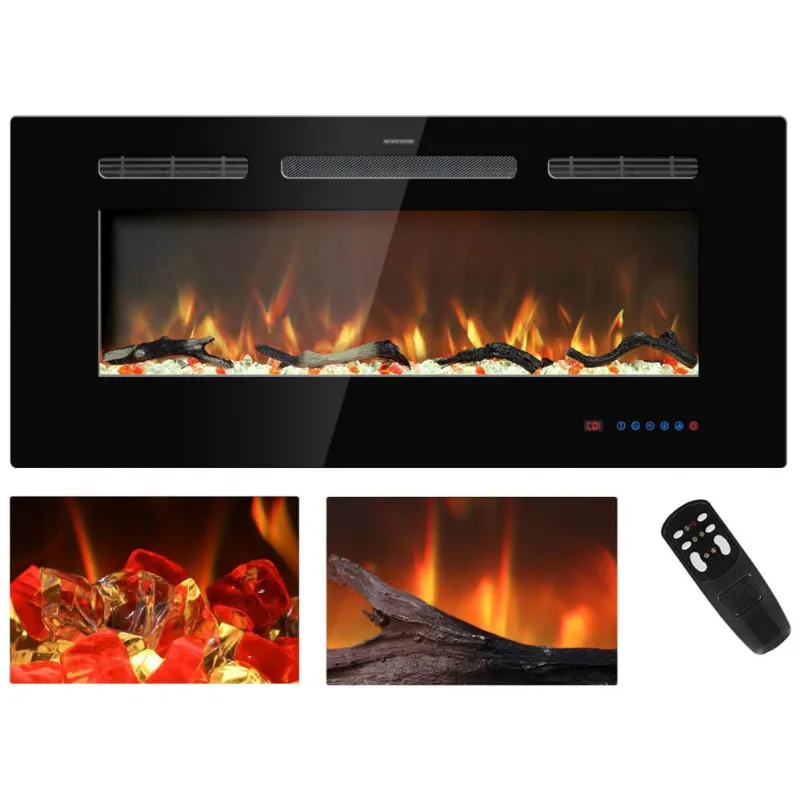 Lareira Elétrica De Embutir A44x99l Com Controle Remoto, Tela Sensível Ao Toque E Chamas Multicoloridas, 110v 1500w, Kentsky, Preta