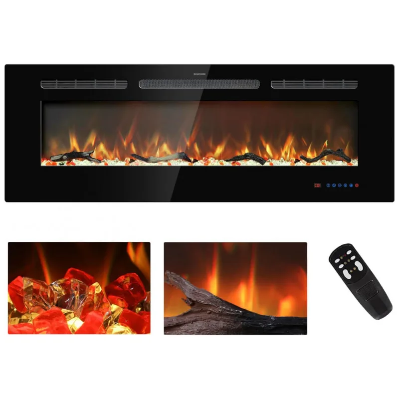 Lareira Elétrica De Embutir A44x127l Com Controle Remoto, Tela Sensível Ao Toque E Chamas Multicoloridas, 110v 1500w, Kentsky, Preta