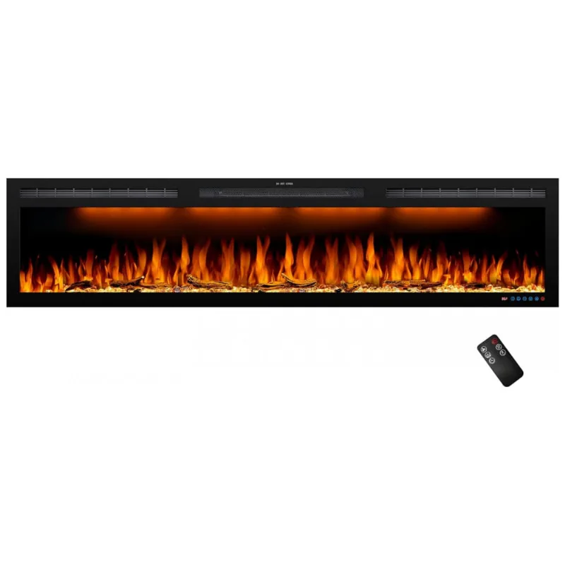 Lareira Elétrica De Embutir A44x182l Com Controle Remoto E Chamas Multicolorida, 110v 1500w, Dreamflame, Preta