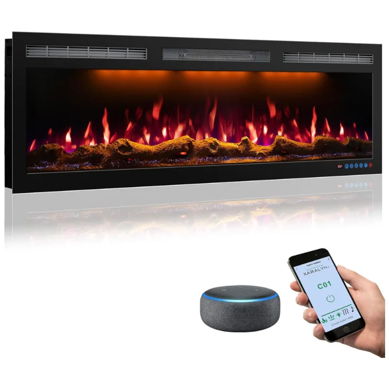 Lareira Elétrica De Embutir A45x127l Com Controle Remoto E Tela Sensível Ao Toque, 110v 1500w, Mystflame, Preta