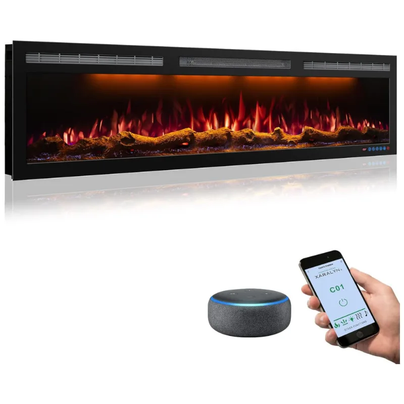 Lareira Elétrica De Embutir A45x152l Com Controle Remoto E Tela Sensível Ao Toque, 110v 1500w, Mystflame, Preta