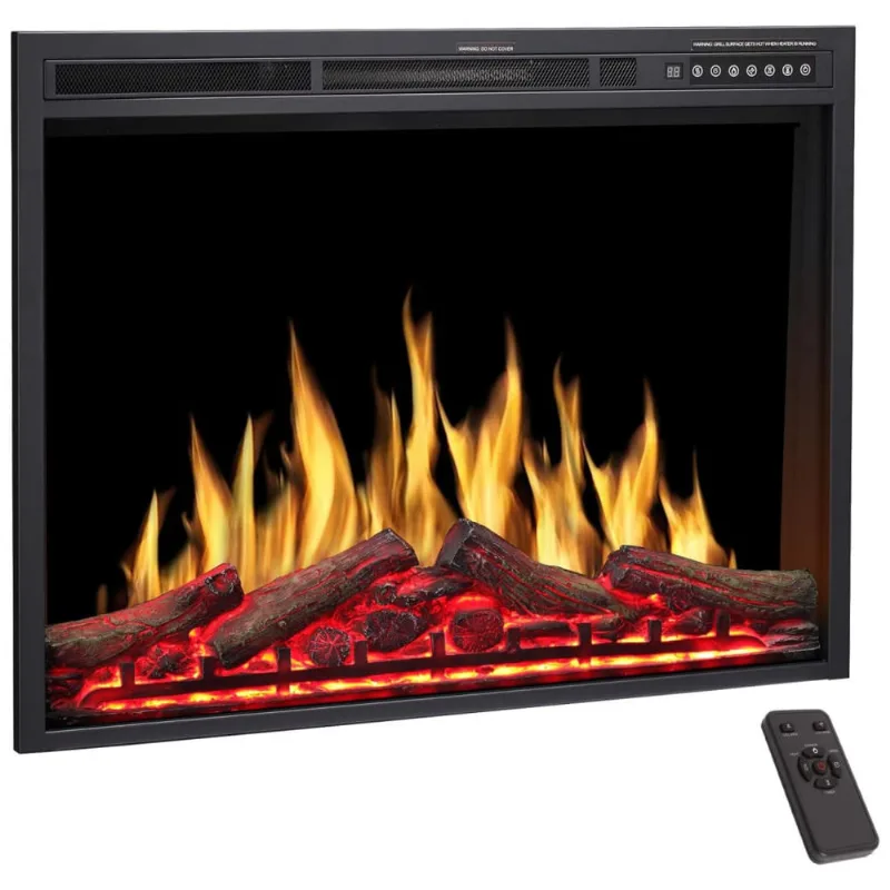 Lareira Elétrica De Embutir A66x86l Com Controle Remoto E Chamas Ajustável, 110v 1500w, R.w.flame, Preta