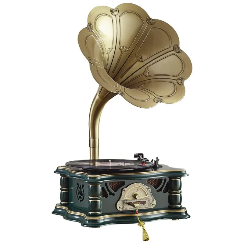 Gramofone Toca Discos Retrô Com Entrada Usb, Aux, Rádio Fm E Bluetooth, Artisam, Verde
