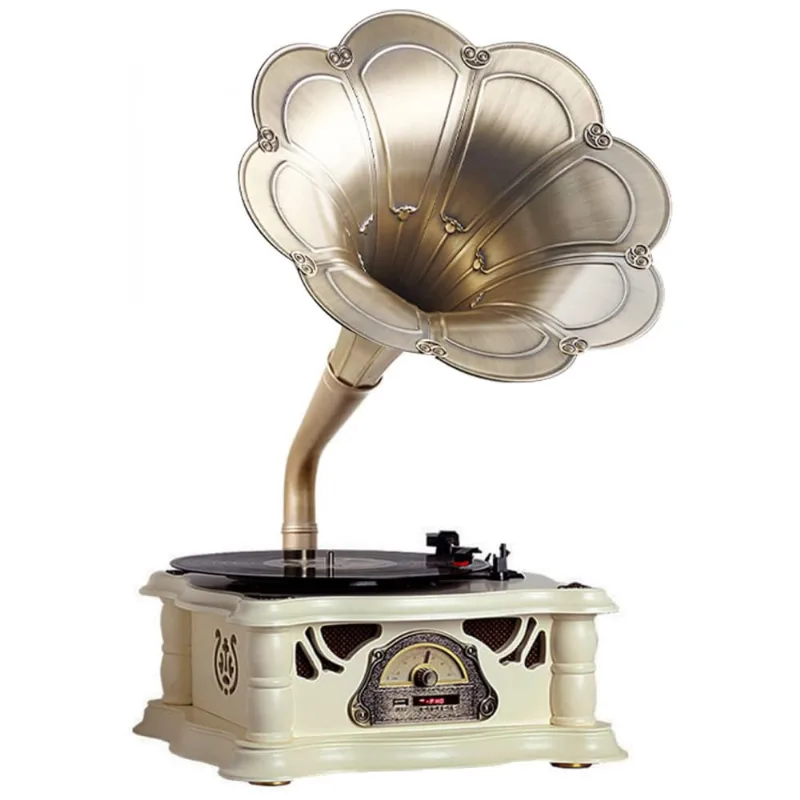 Gramofone Toca Discos Retrô Com Entrada Usb, Aux, Rádio Fm E Bluetooth, Artisam, Branco
