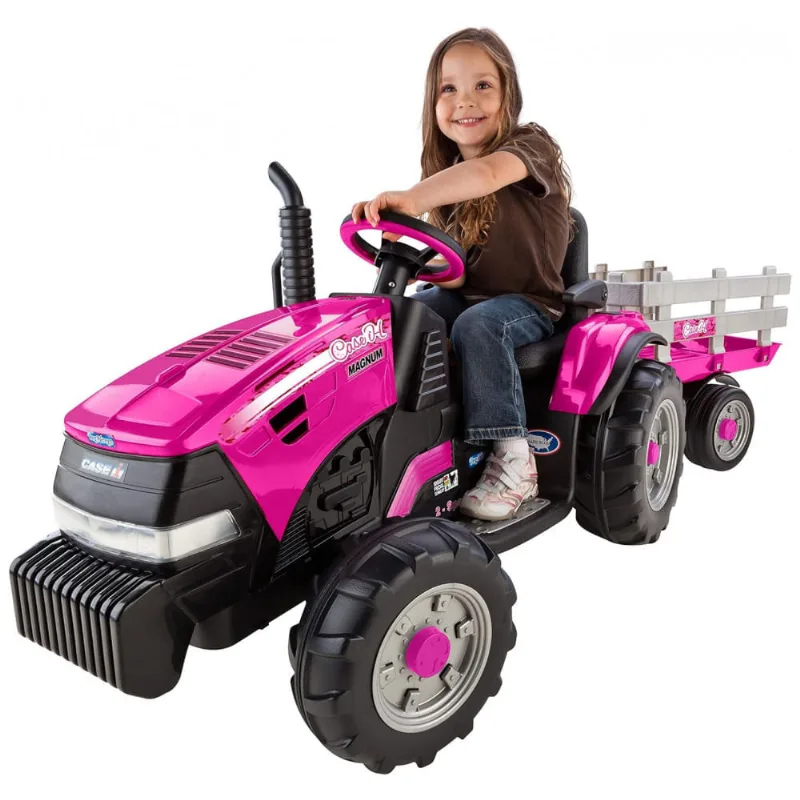 Trator Elétrico Infantil com Reboque, Peg Perego Case IH Magnum 12 Volts, Rosa