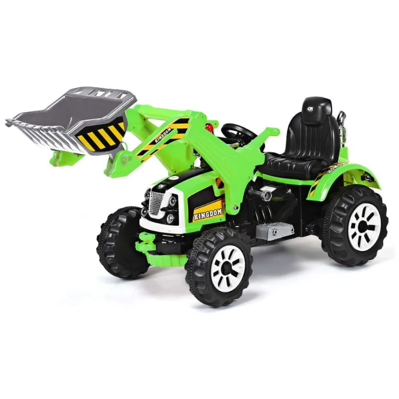 Trator e Escavadeira Elétrica Infantil a Bateria 12V com Buzina e 2 Velocidades, Costzon, Verde