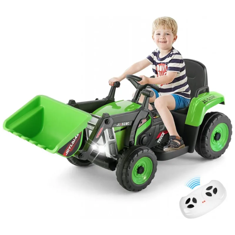 Escavadeira Elétrica Infantil a Bateria 12V com Controle Remoto 2.4 GHz, 3 Velocidades, Música e Luz LED, JOYLDIAS, Verde