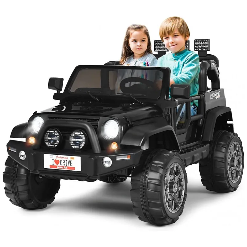 Carro Elétrico Infantil Off Road a Bateria 12V com Luz LED, Músicas, Suspensão de Mola, 3 Velocidades, HONEY JOY, Branco 110v
