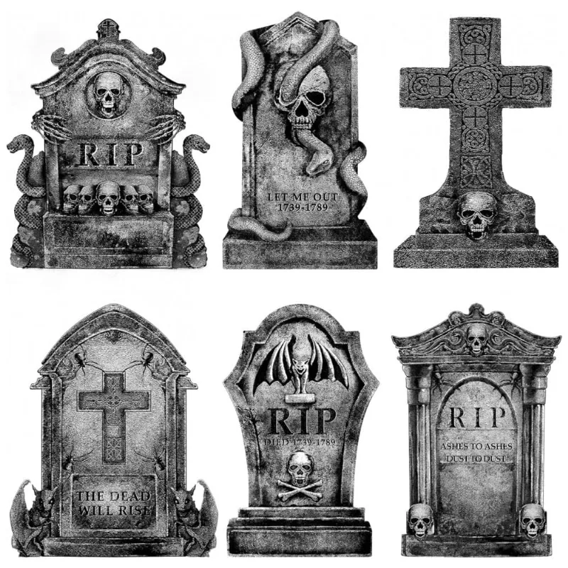 Kit Lápides de Cemitério para Decoração de Halloween, 6 Unidades