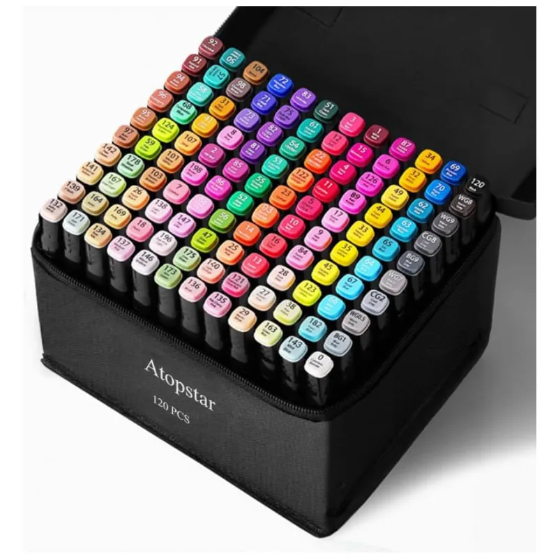 Conjunto de Canetas Artisticas 120 Cores de Ponta Dupla com Estojo para Adulto, ATOPSTAR