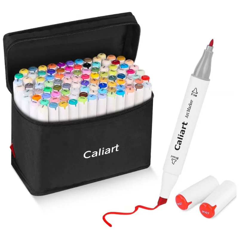 Conjunto de Canetas Artisticas 100 Cores Ponta Dupla com Estojo para Adolecentes, Caliart