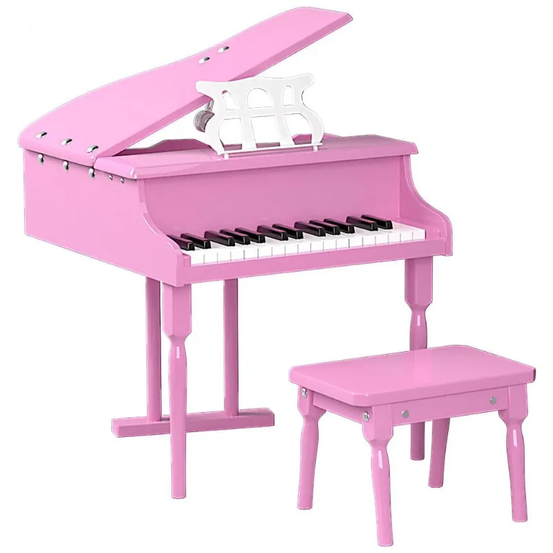 Piano de Cauda Infantil com 30 Teclas, Suporte para Partitura e Banco, HONEY JOY, Rosa 110v