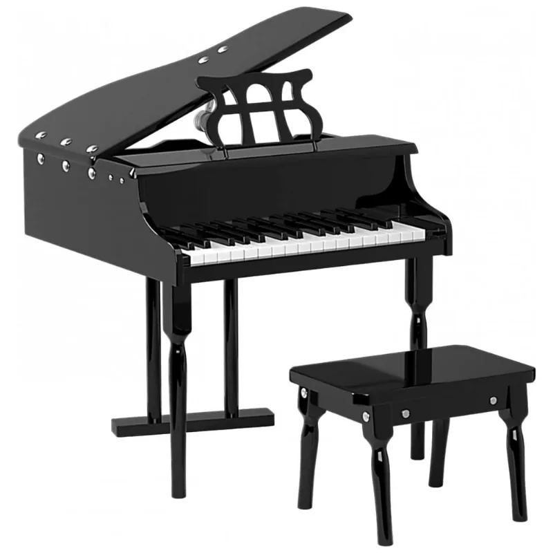 Piano de Cauda Infantil com 30 Teclas, Suporte para Partitura e Banco, HONEY JOY, Preto 110v