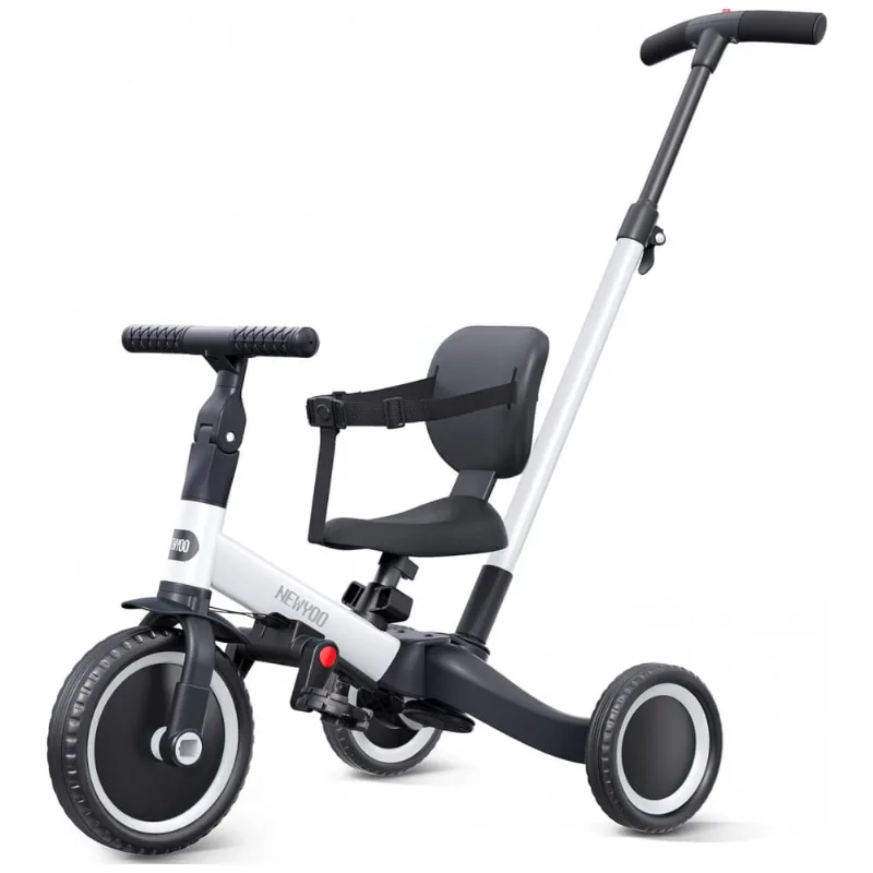 Triciclo Infantil 4 em 1 com Alça de Direção dos Pais e Pedais Removíveis para Crianças de 1 a 4 Anos, Newyoo TR007, Branco