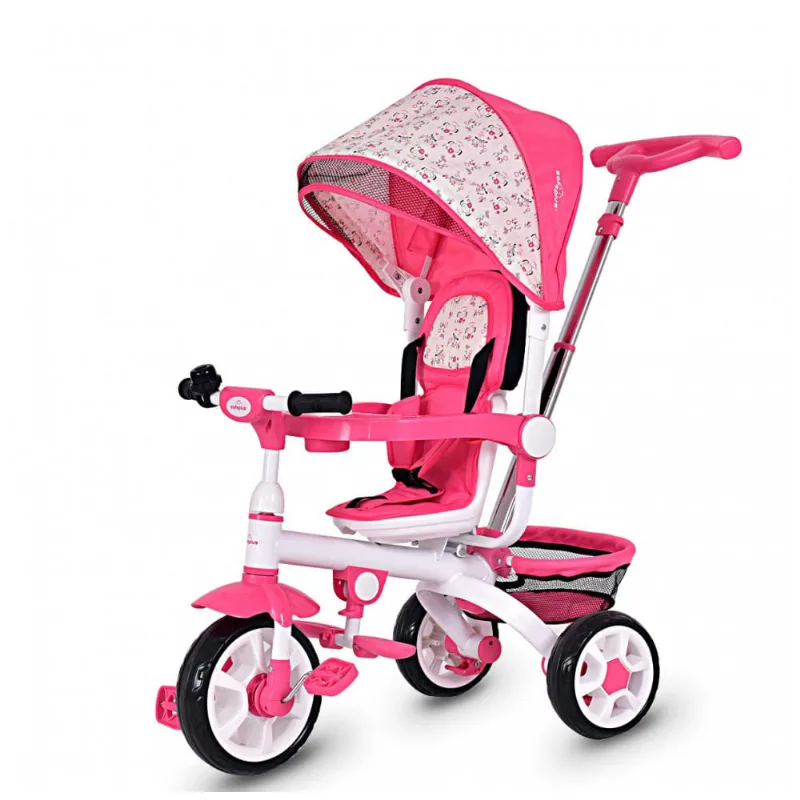 Triciclo Infantil 4 em 1 com Alça Removível, Sino, Assento Giratório e Cesta de zenamento para Crianças de 1 a 5 anos, Costzon, Rosa 110v