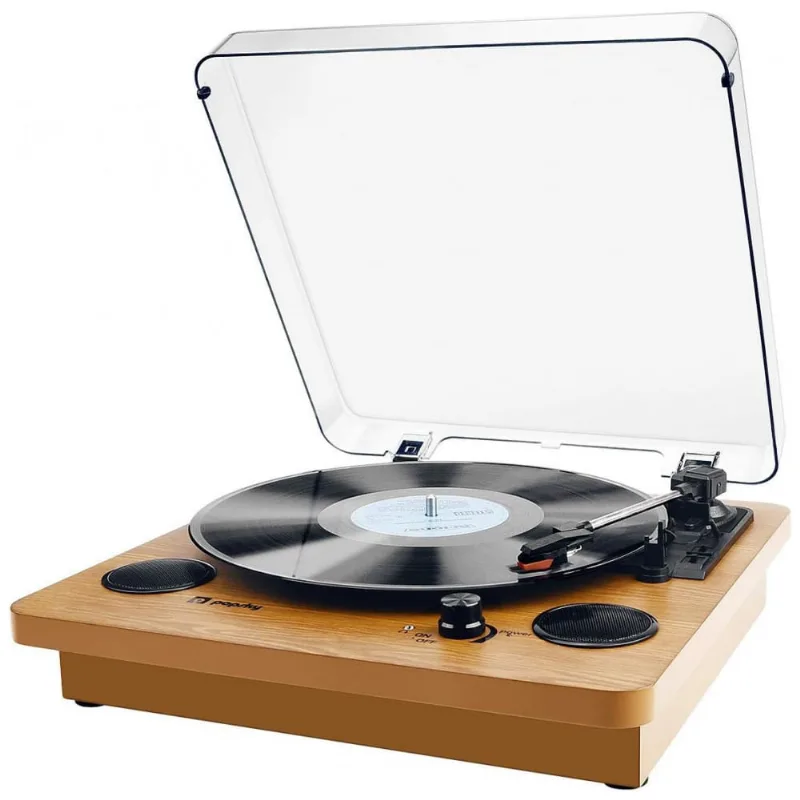 Toca Discos Com 3 Velocidades, Bluetooth, Alto Falante E Gravação De Vinil, Popsky 002, Marrom