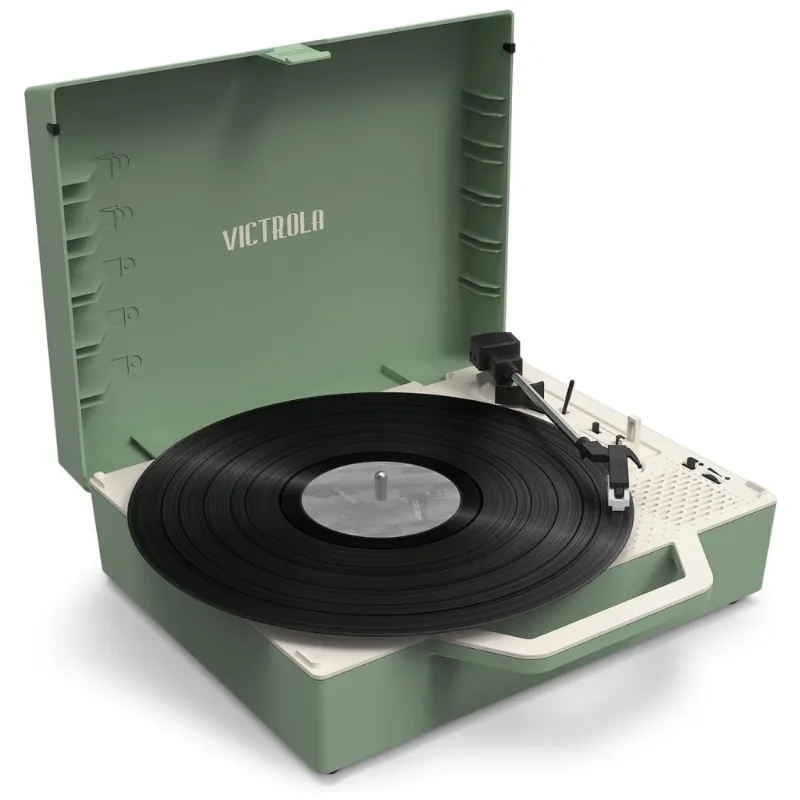 Toca Discos 3 Velocidades, Mesa Giratória Bluetooth Acionada Por Correia E Radiador De Graves Integrado, Victrola Re Spin, Verde