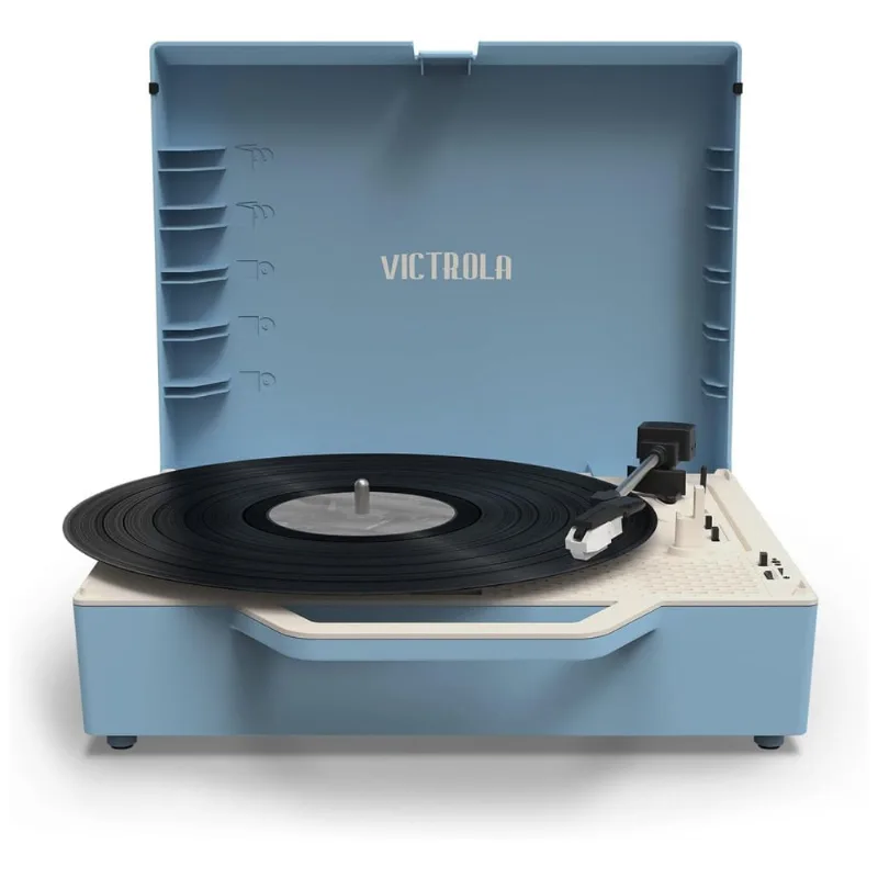 Toca Discos 3 Velocidades, Mesa Giratória Bluetooth Acionada Por Correia E Radiador De Graves Integrado, Victrola Re Spin, Azul