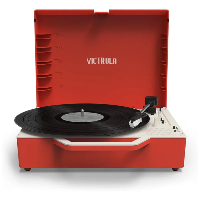 Toca Discos 3 Velocidades, Mesa Giratória Bluetooth Acionada Por Correia E Radiador De Graves Integrado, Victrola Re Spin, Vermelho