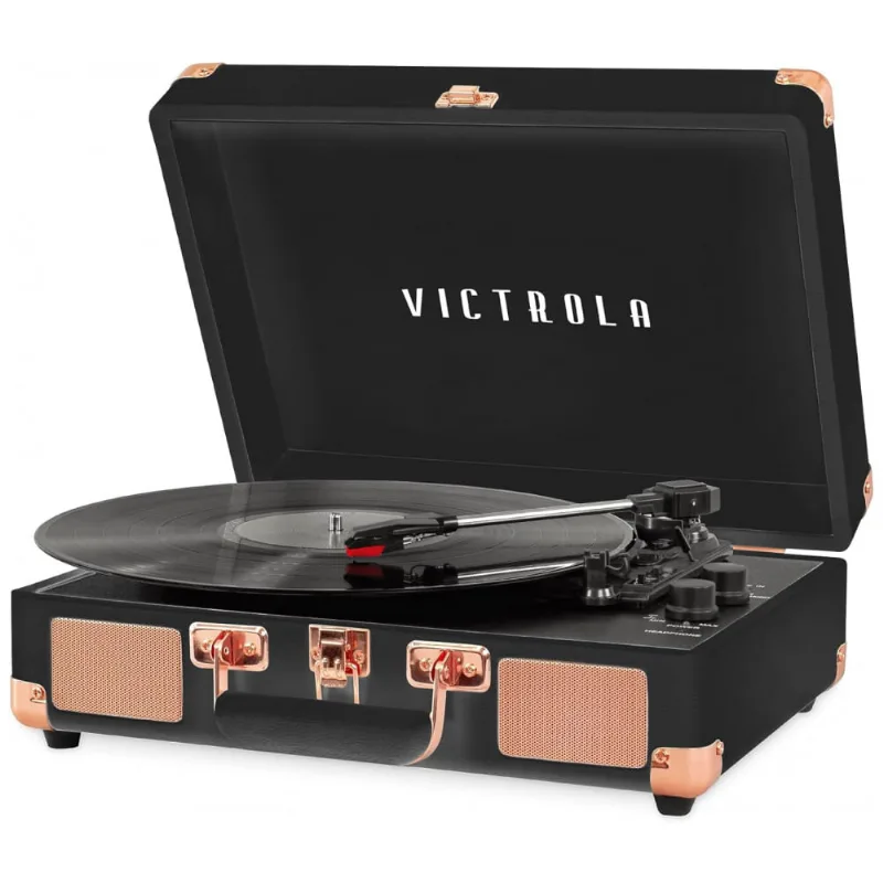Toca Discos Vintage Com 3 Velocidades, Bluetooth, Alto Falantes Embutidos, Victrola Vsc550btbrg, Preto E Ouro Rosa