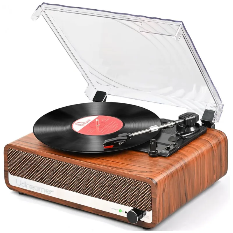 Toca Discos Vintage Com Ajuste De Pressão De Agulha De Alto Falantes E Entrada Para Fone De Ouvido, Udreamer, Marrom