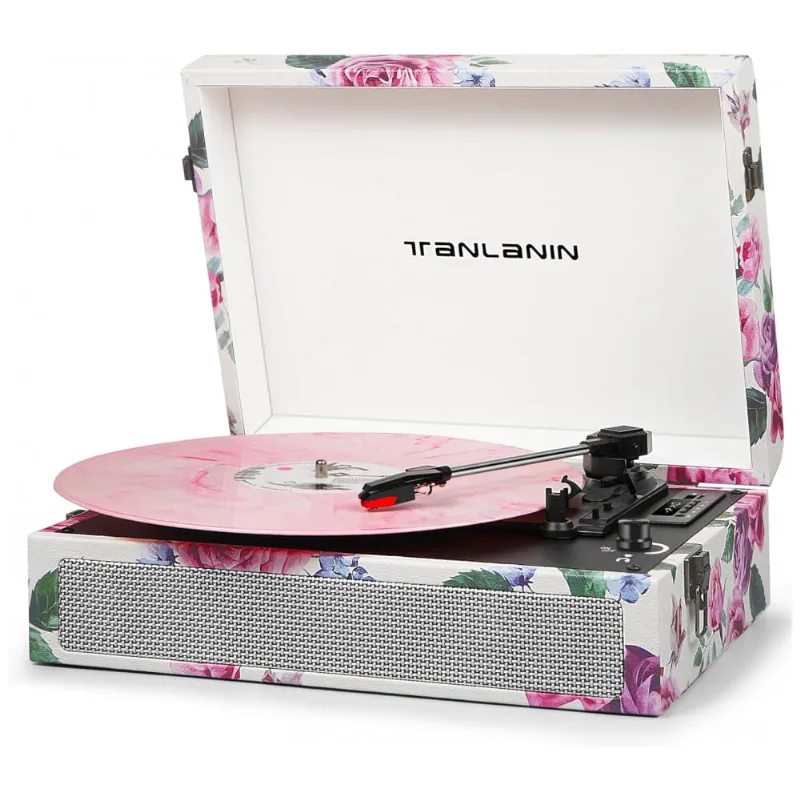 Toca Discos Vintage Com 3 Velocidades, Alto Falantes Embutidos, Gravação Usb E Entrada Para Fone, Tanlanin, Branco Floral