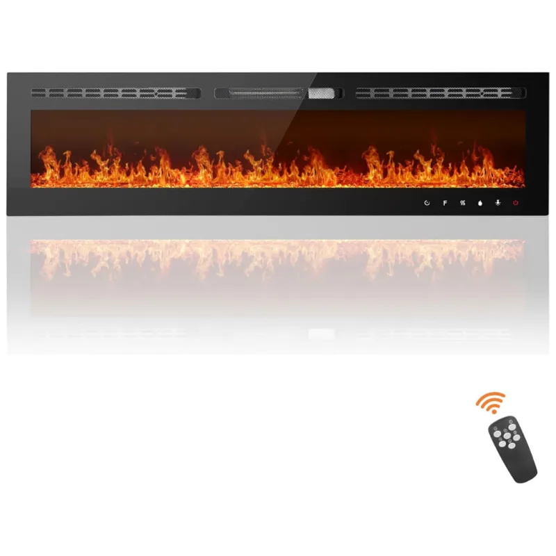 Lareira Elétrica De Embutir A43x228l Ultrafina Com Painel Digital, Controle Remoto, Temporizador E Controle Por App, 110v, Anpuce, Preta