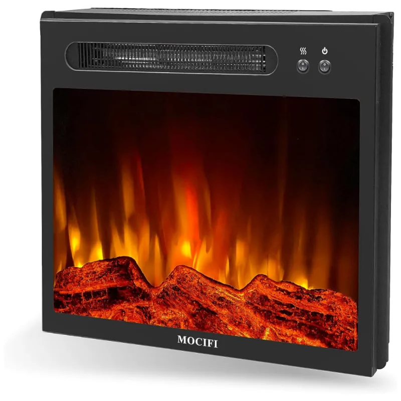 Lareira Elétrica De Embutir A50x58l Com Proteção Contra Superaquecimento E Chamas Realistas, 110v 1500w, Mocifi, Preta