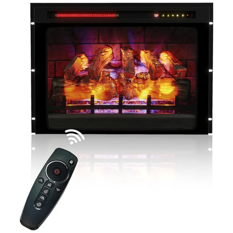 Lareira Elétrica De Embutir A60x74l De Baixo Ruído Com 5 Cores, Controle Digital, Controle Remoto E Temporizador, 110v, Mondawe, Preta