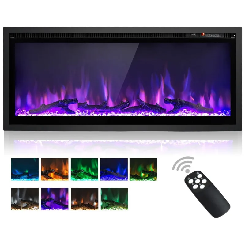 Lareira Elétrica De Embutir A44x106l Com Termostato, 9 Cores De Chamas, Controle Remoto E Temporizador, 110v 1500w, Oralner, Preta