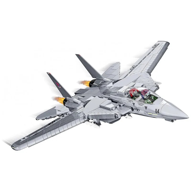 Kit de Construção Caça Top Gun F 14A Tomcat Fighter Plane com 754 Peças e Figuras de Maverick e Ganso, COBI, Prata