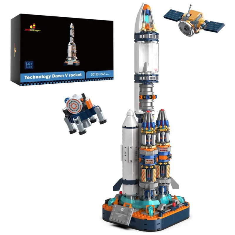 Kit de Construção Foguete Espacial com 863 Peças, JMBricklayer, Branco