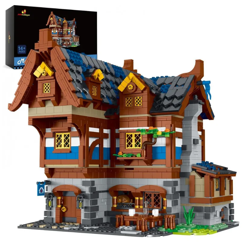 Kit de Construção Taverna Medieval Criativa com 3451 Peças, JMBricklayer, Marrom