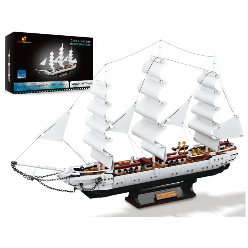 Kit de Construção Navio Cisne Branco com 1672 Peças, JMBricklayer, Branco