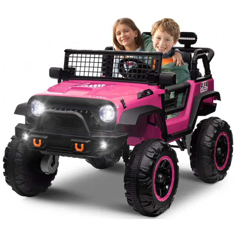 Carro Elétrico Infantil a Bateria 2 Lugares com Assento de 50 centímetros, 4 Amortecedores, Música, Luz LED e Controle Remoto, 24V, OTTARO, Rosa 110v