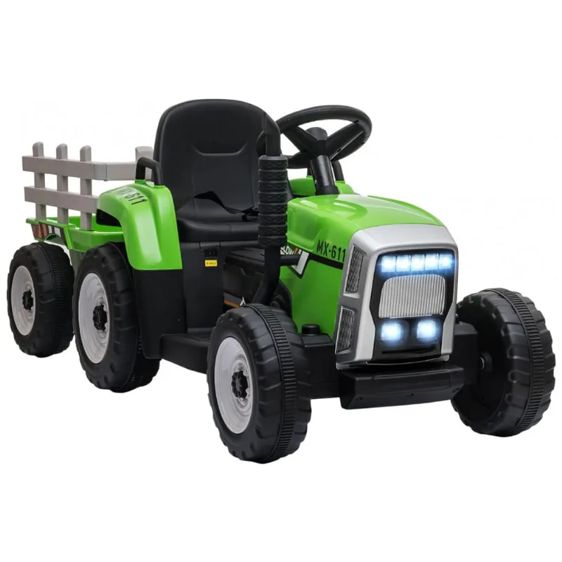 Trator Elétrico Infantil com Controle Remoto, Reboque, Motores Duplos de 25W, Som e Luzes LED, 12V, Aosom, Verde