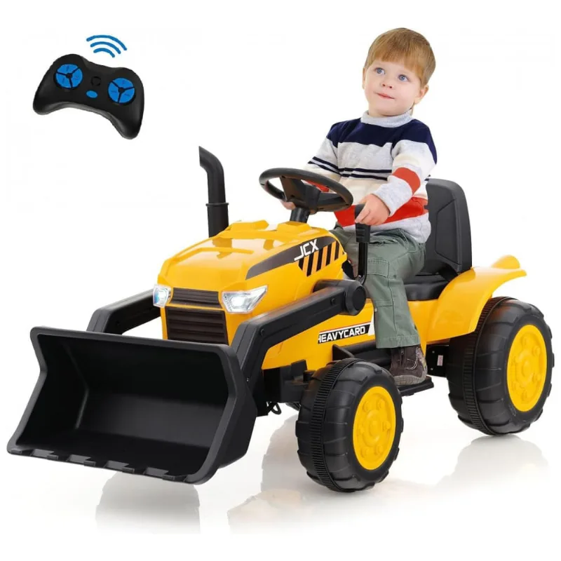 Trator Elétrico Infantil com Controle Remoto, Escavadeira, 2 Velocidades e Música, 12V, OLAKIDS, Amarelo 110v