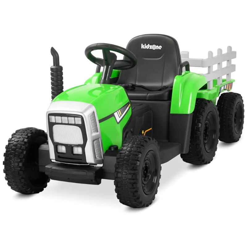 Trator Elétrico Infantil com Pneus de EVA e Motores Duplos de 35W, 12V 7AH, Kidzone, Verde