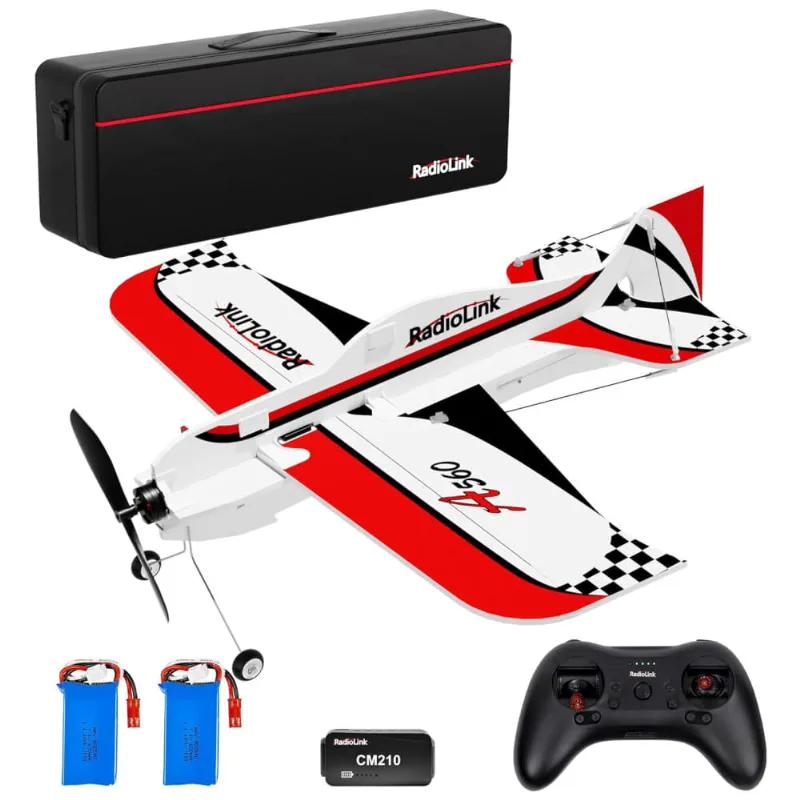 Avião de Controle Remoto com Acessórios, 6 Modos de Voo, Motor sem Escova, Transmissor T8S e Telemetria de Tensão R8XM, Radiolink A560