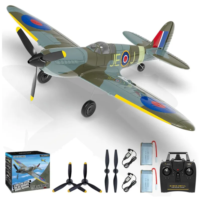 Avião de Controle Remoto 4 Canias com Sistema de Estabilização Xpilot e Acrobacias, CKYSCHN Spitfire V2 RC, Verde
