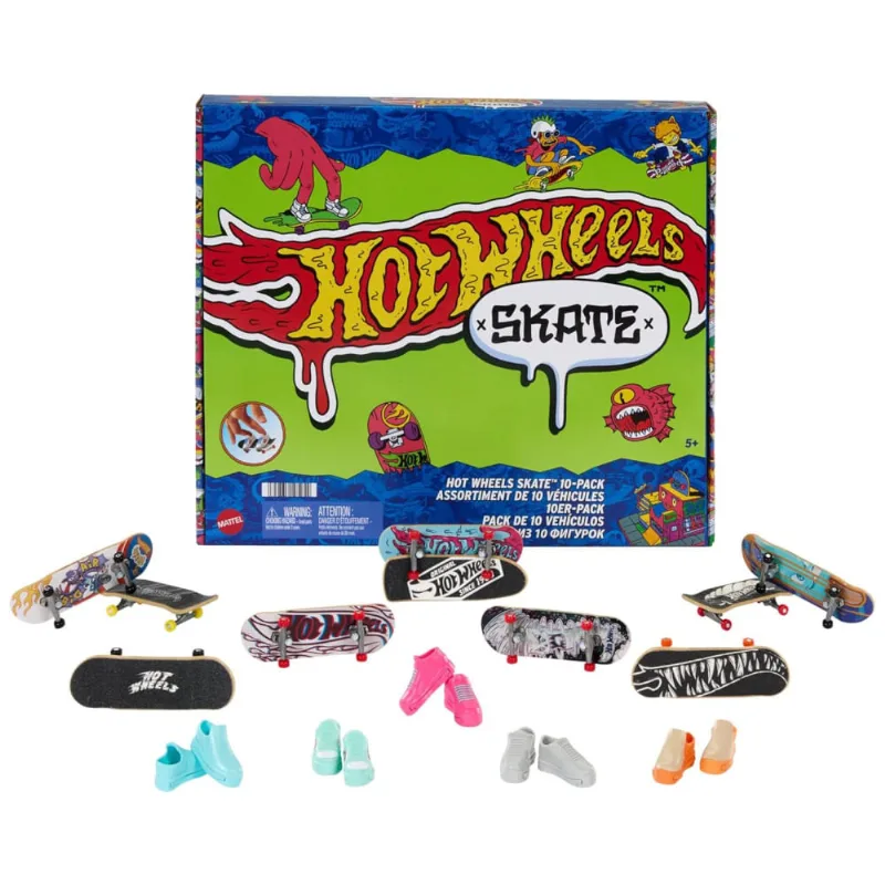 Conjunto De 10 Skates De Dedo Com 5 Pares De Tênis Removíveis E Gráfico Temático, Hot Wheels