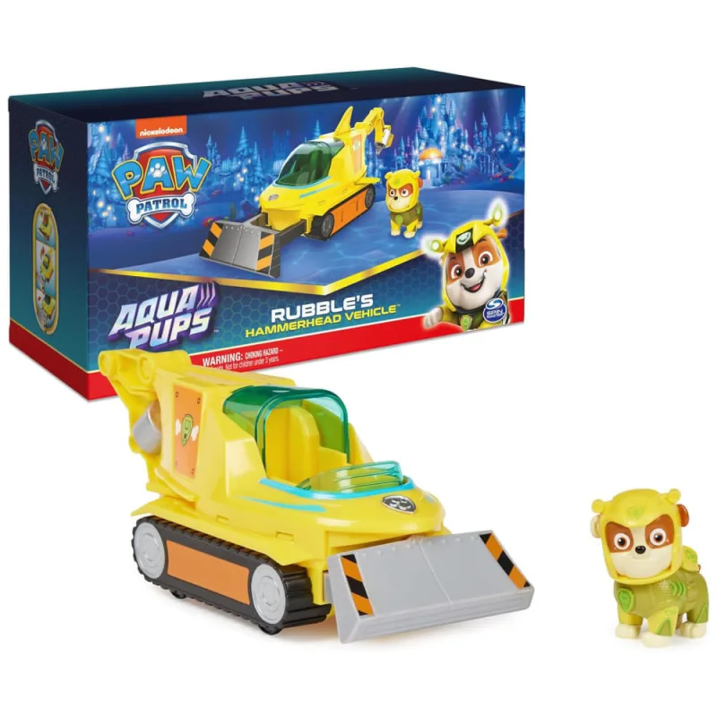 Veículo de Resgate de Tubarão-Martelo da Rubble com Boneco Colecionável para Crianças Acima de 3 Anos, Patrulha Canina, Amarelo - Ecletiq